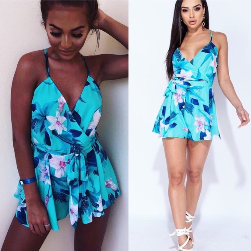 Kalani Tropical Floral Tie Waist Romper